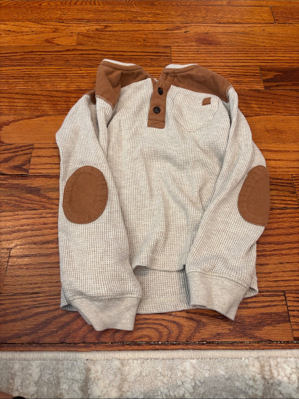 Kid’s Cream Waffle-Knit Pullover with Brown Elbow Patches